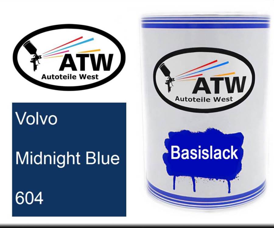 Volvo, Midnight Blue, 604: 500ml Lackdose, von ATW Autoteile West.